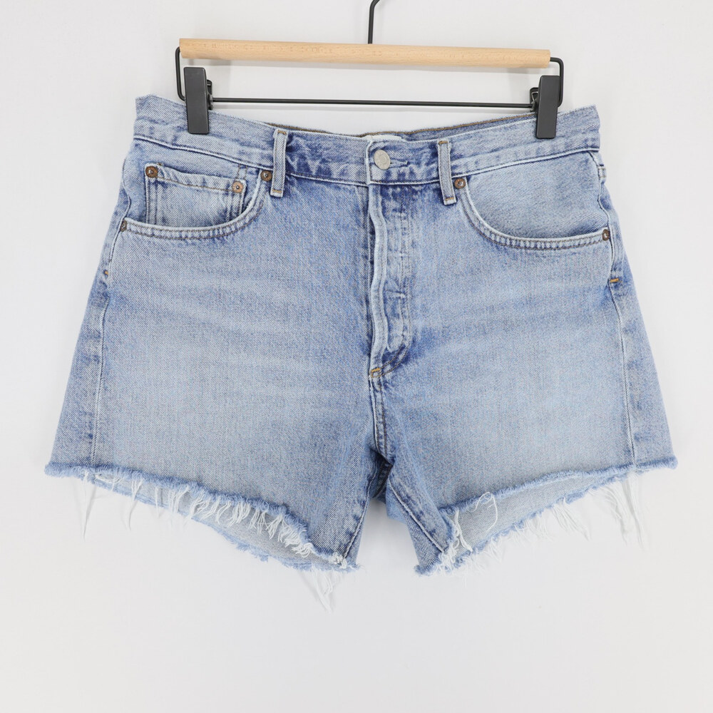 AGOLDE Reese Shorts Womens 28 Blue High Rise Cut Off Denim Button Fly Frayed
